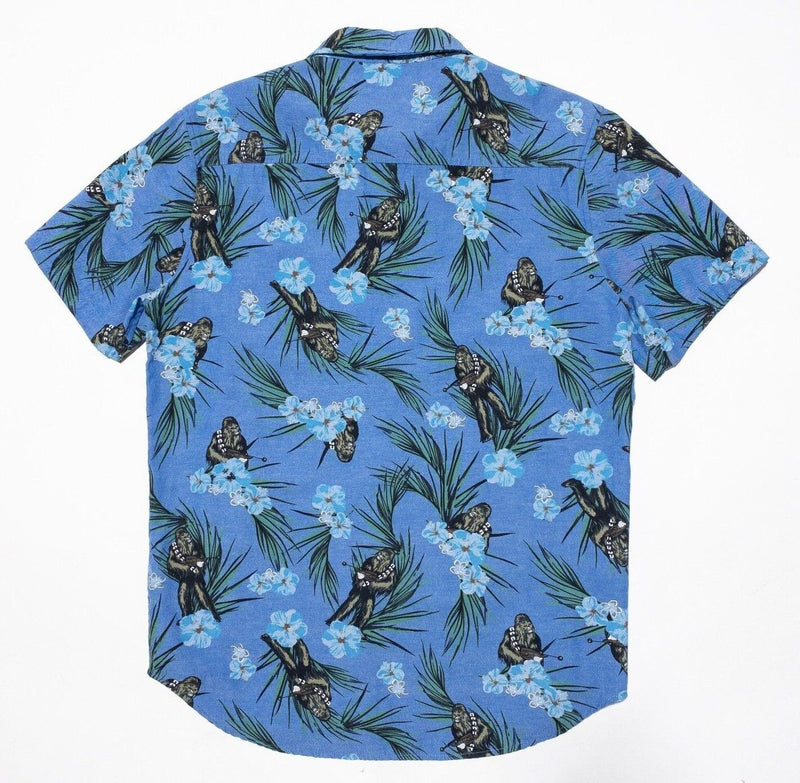 Star Wars Hawaiian Shirt Medium Men's Chewbacca Floral Print Aloha Blue Disney