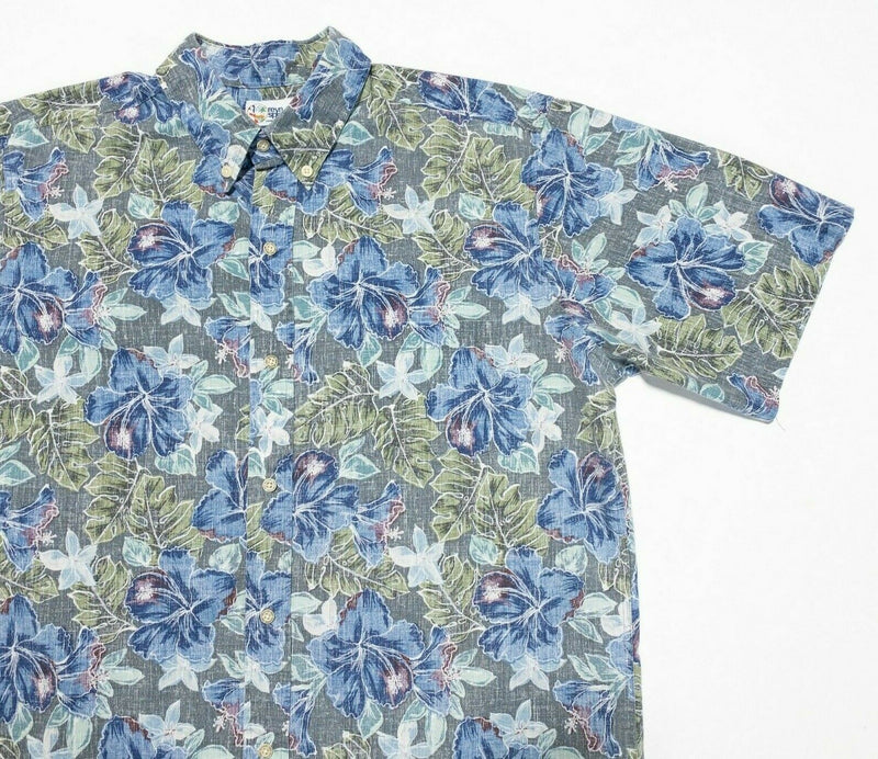 Reyn Spooner Large Hawaiian Shirt Men's Floral Blue Green Aloha Button-Front