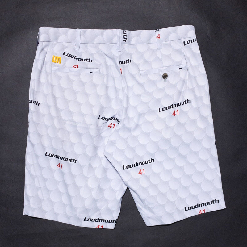 LoudMouth Golf Shorts Men's 34 White Golf Balls Pattern Wicking Stretch