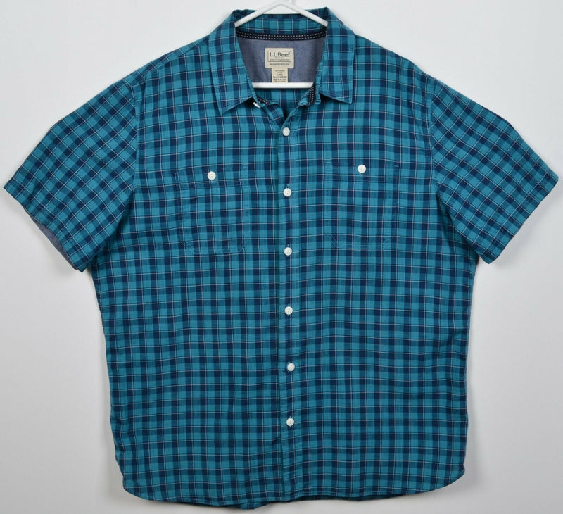 L.L. Bean Men's Large Slightly Fitted Blue Plaid S/S Casco Bay Camp Shirt