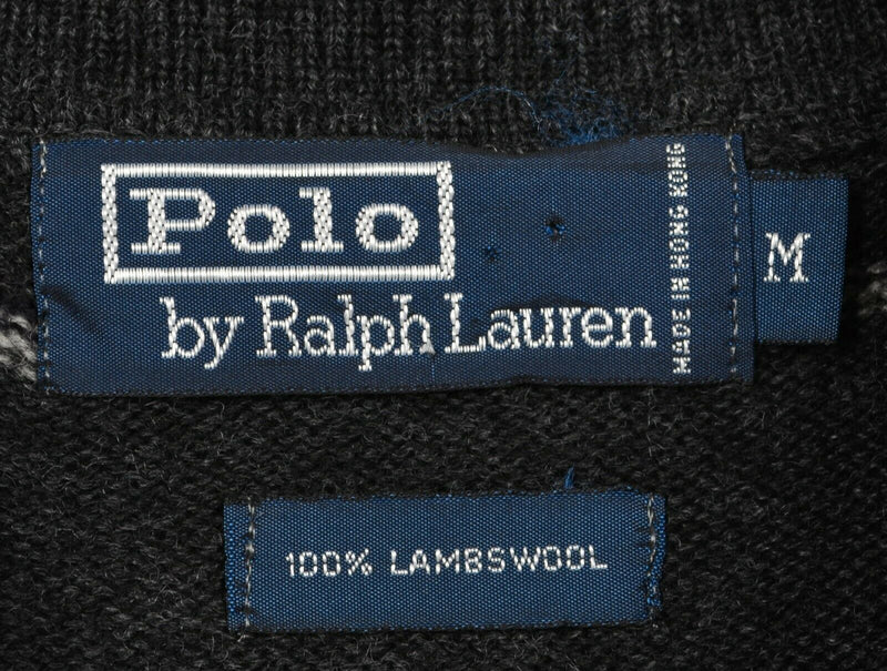 Polo Ralph Lauren Men's Medium 100% Lambswool Striped Collared Shirt Sweater