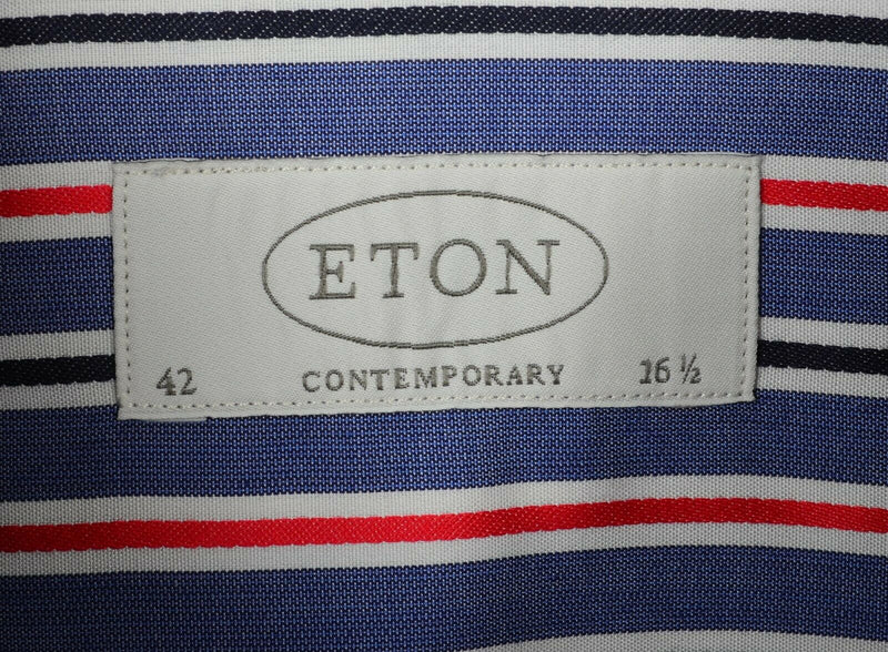 ETON Contemporary Men's 16.5/42cm Blue Red Striped Button-Front Dress Shirt