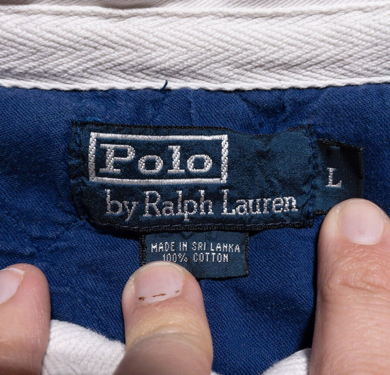 Polo Ralph Lauren Rugby Shirt Men's Large Polo Long Sleeve Blue 90s Vintage Pony