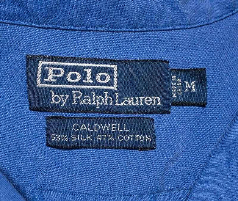 Polo Ralph Lauren Silk Caldwell Shirt Medium Men's Blue 90s Loop Collar Camp