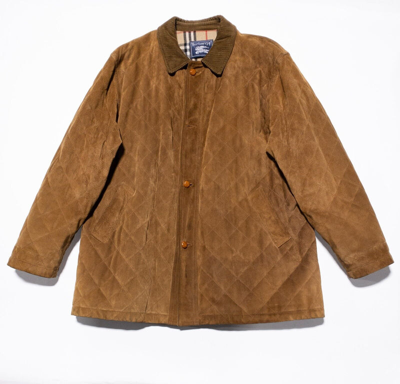 Vintage Burberry Suede Jacket Fits Men's L/XL Brown Lined Button-Front Quilted