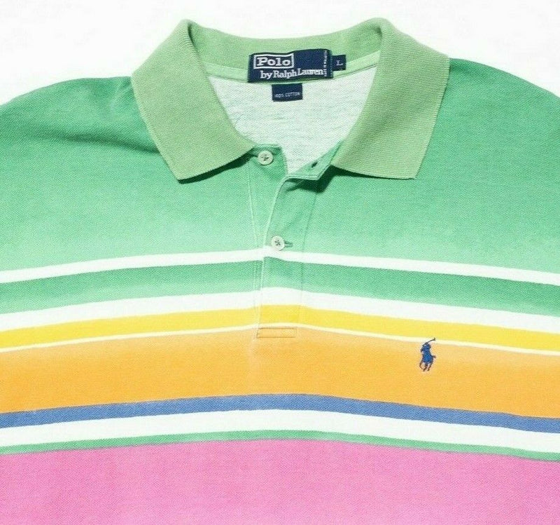 Polo Ralph Lauren Large Men's Polo Shirt 90s Multi-Color Striped Pink Green Pony