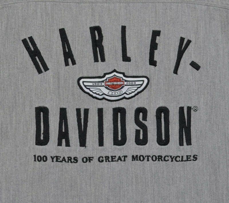Harley-Davidson Men's 2XL 100th Anniversary Gray Button-Front Garage Biker Shirt