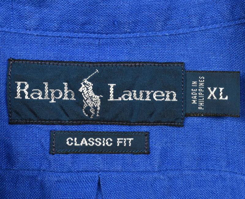 Polo Ralph Lauren Men's XL Classic Fit 100% Linen Solid Blue Long Sleeve Shirt