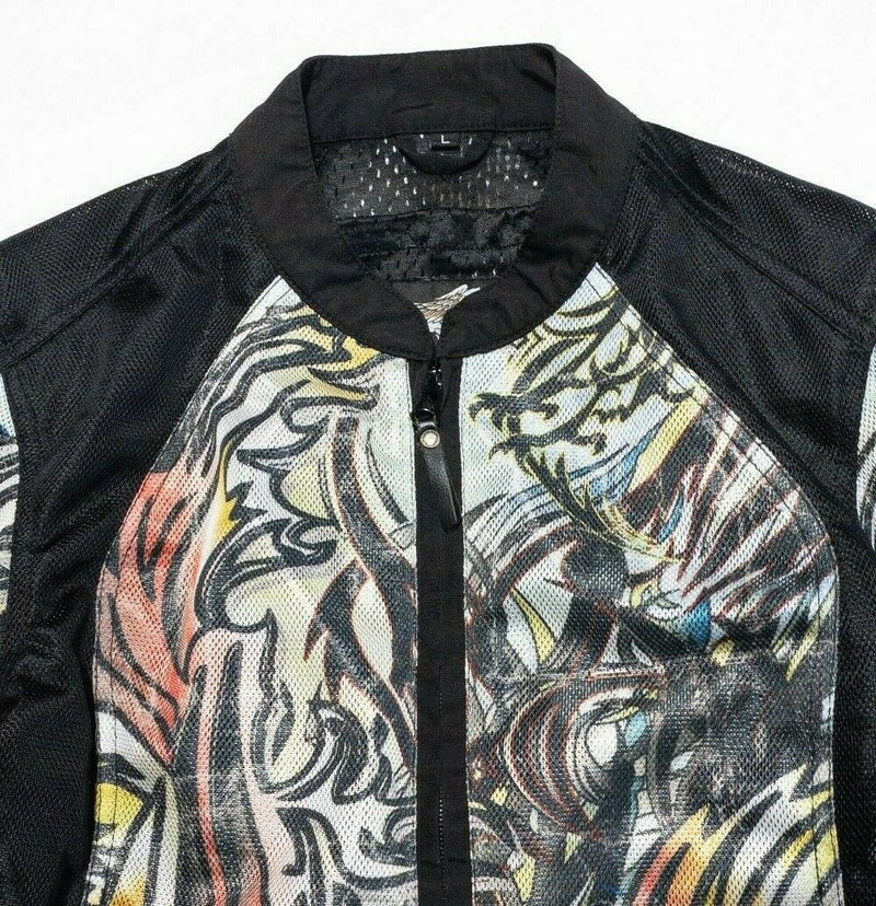 Harley-Davidson Motorcycle Riding Jacket Tattoo Print Colorful Mesh Women Large