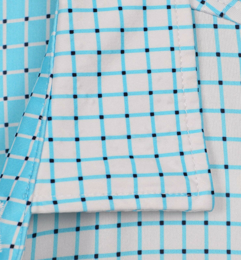 FootJoy Men's Sz XL Blue White Plaid Grid Check FJ Performance Golf Polo Shirt