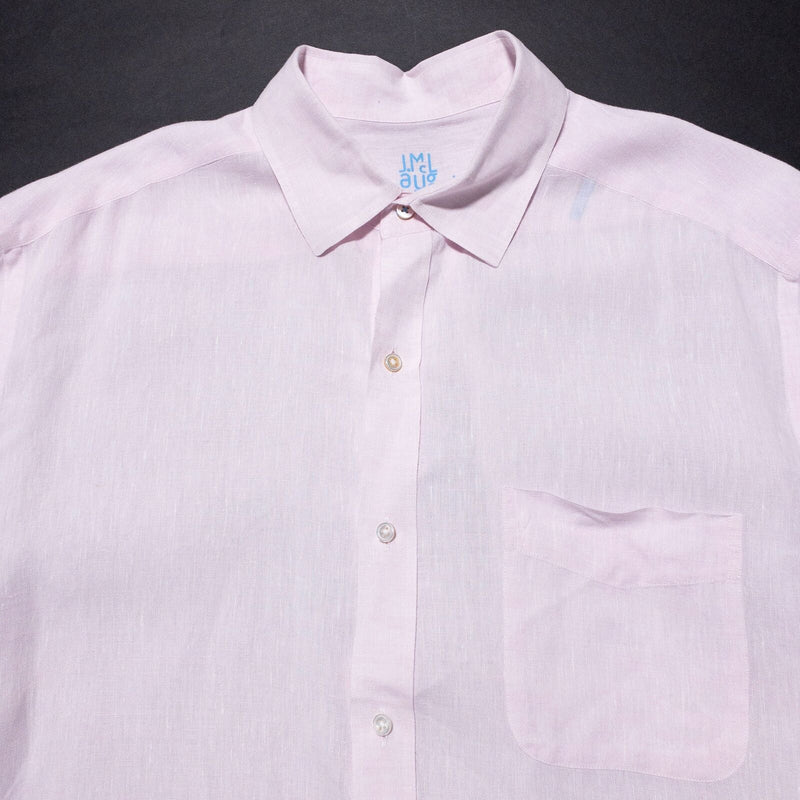 J. McLaughlin Linen Shirt Men's Large Button-Up Light Pink Preppy Long Sleeve