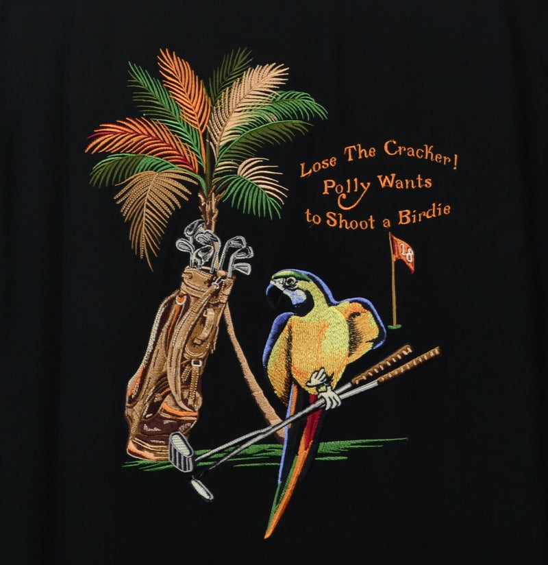 Luau Men's Sz 2XL 100% Silk Embroidered Golf Polly Wants Birdie Hawaiian Shirt