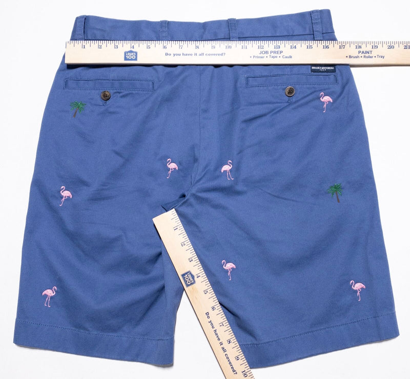 Brooks Brothers Chino Shorts Men's 32 Blue Flamingo Palm Embroidered Preppy