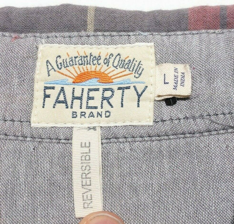 Faherty Reversible Flannel Shirt Pink Plaid Gray Button-Front Soft Men's Large