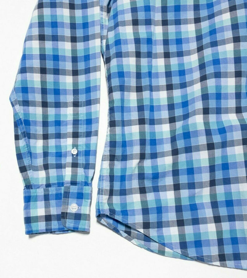 Johnnie-O Button-Down Shirt Blue White Check Preppy Surfer Logo Men's Large