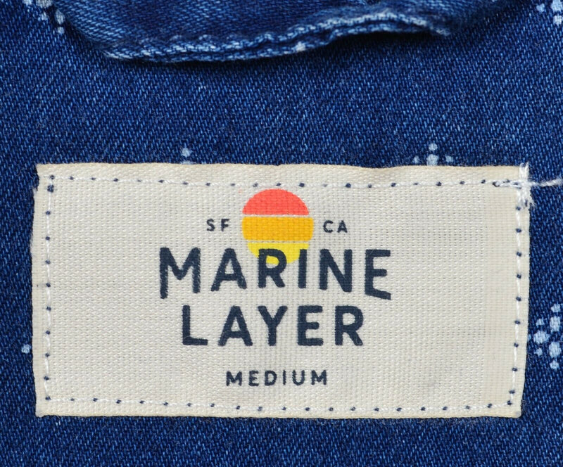 Marine Layer Men's Medium Indigo Blue Star Dot Geometric Button-Front Shirt