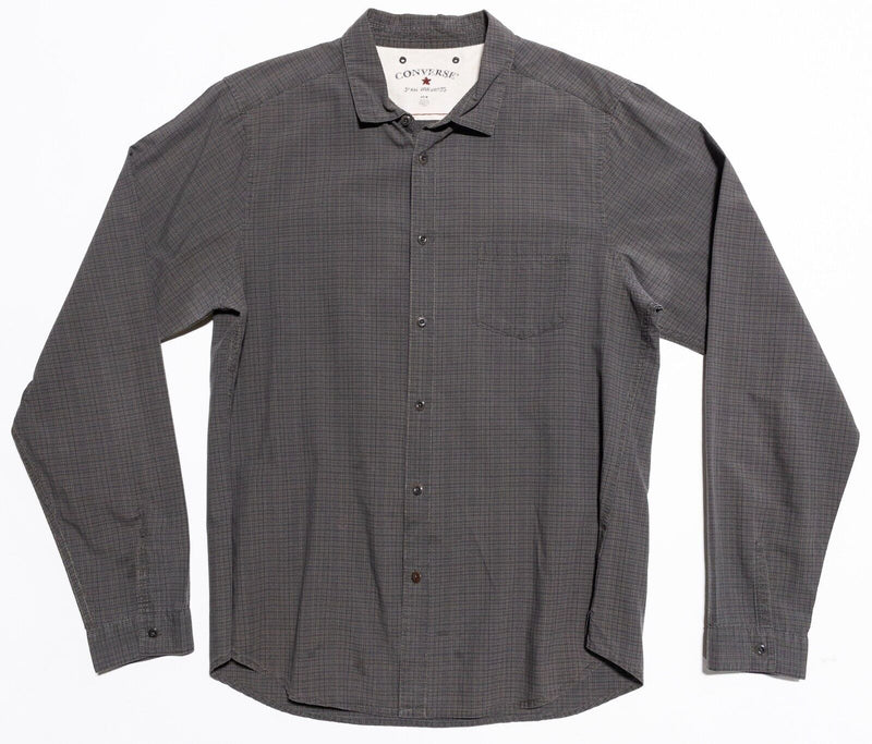 Converse John Varvatos Shirt Men's Medium Long Sleeve Plaid Brown Button-Front