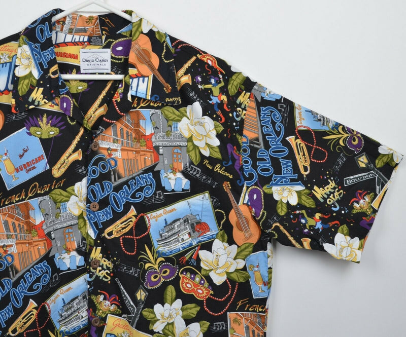 David Carey Men's XL New Orleans Mardi Gras Rayon Hawaiian Bowling Camp Shirt