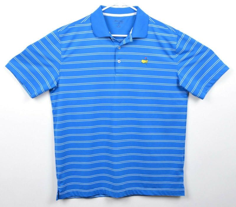 Masters Tech Men's Sz Medium Blue Striped Polyester Performance Golf Polo Shirt