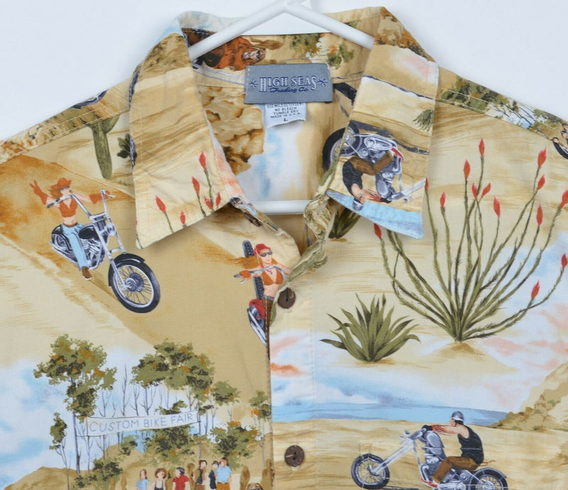 High Seas Trading Co. Men's Large Biker Desert Cacti Graphic Hawaiian Camp Shirt