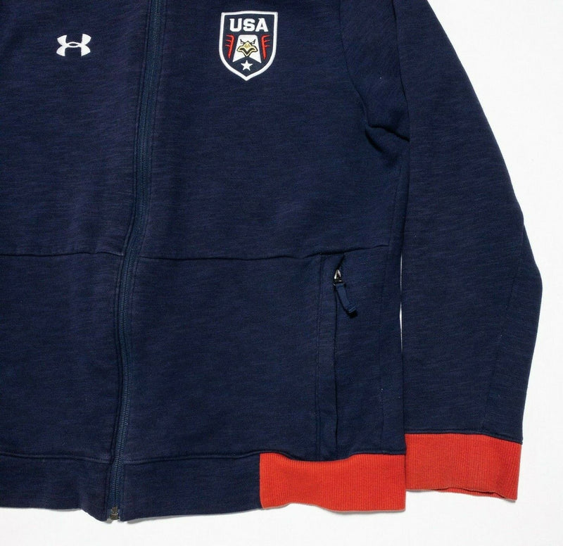 Under Armour USA Men's Large Jacket Bomber Blue Red Full Zip Sweatshirt