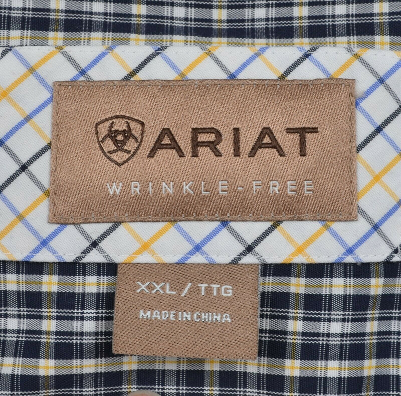 Ariat Wrinkle-Free Men's 2XL Flip Cuff Navy Blue Plaid Western Button-Down Shirt