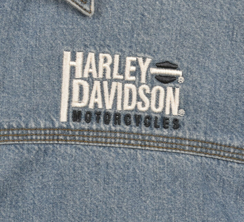 Harley-Davidson Women's Large Blue Denim Embroidered Biker Button-Front Shirt