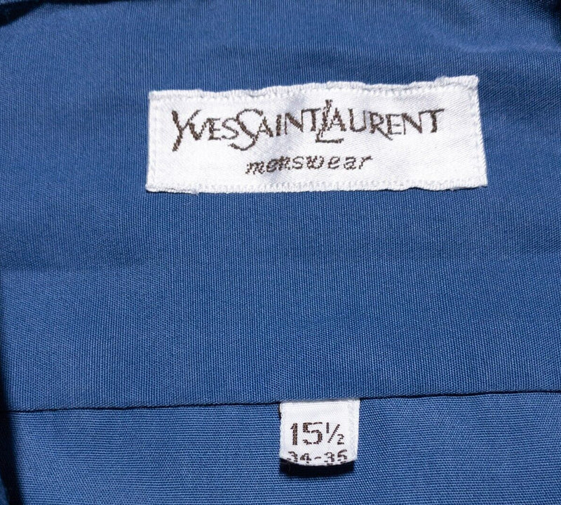 Vintage Yves Saint Laurent Dress Shirt Men's 15.5-34/35 YSL 80s 90s Solid Blue