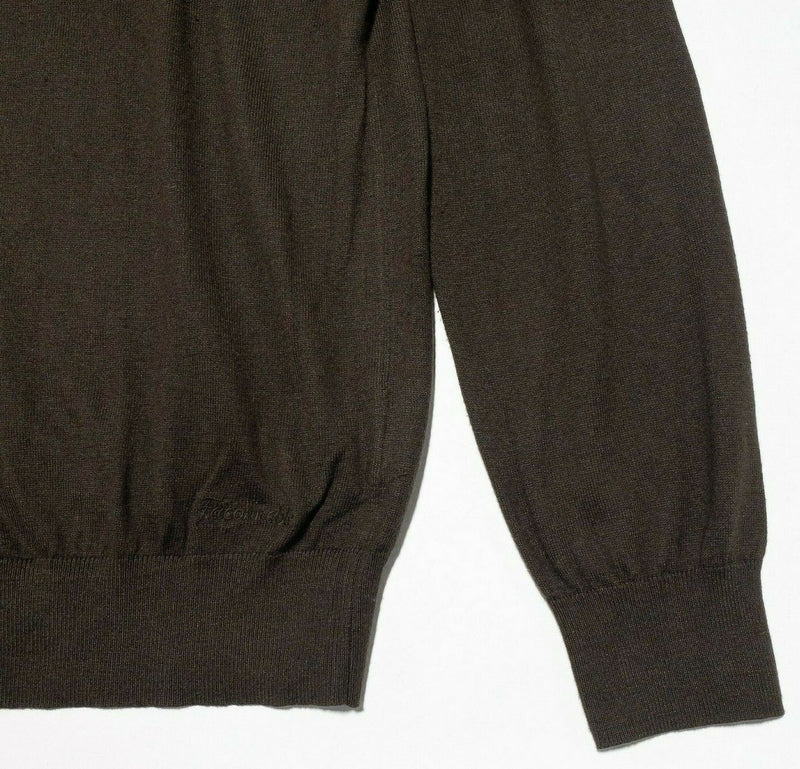 Faconnable Silk Cotton Cashmere Blend V-Neck Sweater Brown Lightweight Men's 2XL