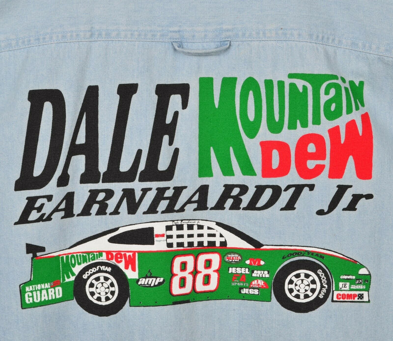 Vtg Dale Earnhardt Jr. Men's Sz 2XL Mountain Dew Denim Graphic NASCAR Shirt