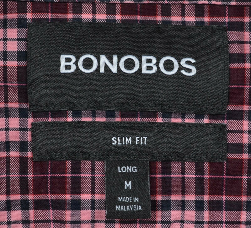 Bonobos Men's Medium Slim Fit Maroon Red Pink Plaid Casual Button-Down Shirt