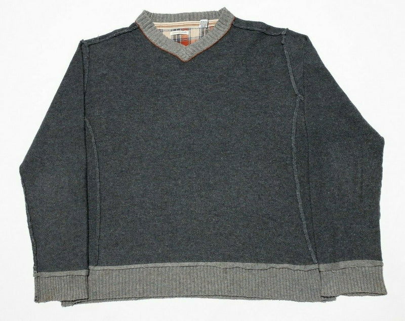 Carbon 2 Cobalt Men's XL Wool Blend Exposed Stitch Gray V-Neck Sweater