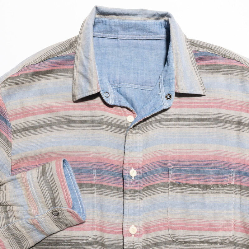 Faherty Reversible Shirt Men's Fits M/L Button-Up Striped Pink Solid Blue