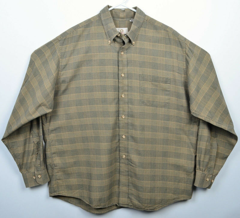 Viyella Men's XL Cotton Wool Blend Brown Tan Glen Check Plaid Flannel Shirt