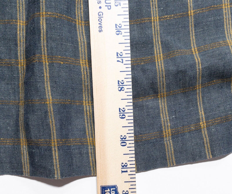 Territory Ahead Linen Silk Shirt Men's Large Button-Up Blue/Gray Plaid 90s