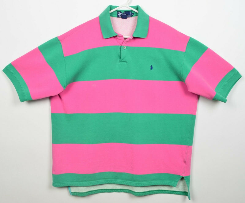 Polo Ralph Lauren Men's Medium Chunky Pink Green Stripe Sweatshirt Rugby Shirt