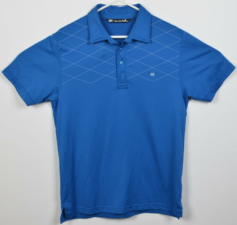 Travis Mathew Men's Medium Blue Diamond Stitch Logo Wicking Golf Polo Shirt