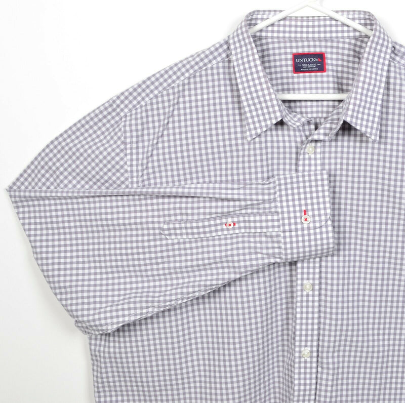 UNTUCKit Men's 3XL Gray White Gingham Check Long Sleeve Button-Front Shirt