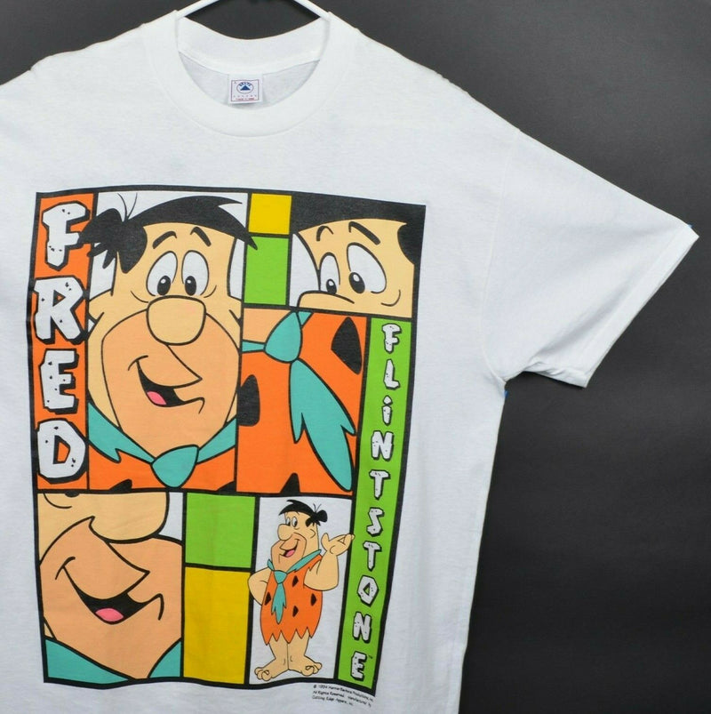 Vtg 1994 Flintstones Men's Large Fred Flintstone Cartoon White Graphic T-Shirt