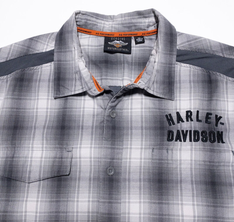 Harley-Davidson Button-Up Shirt Men's 2XL Biker Gray Plaid Mechanic Logo