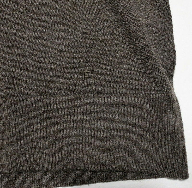 Faconnable Men's XL 100% Wool Solid Brown 1/4 Zip Long Sleeve Pullover Sweater