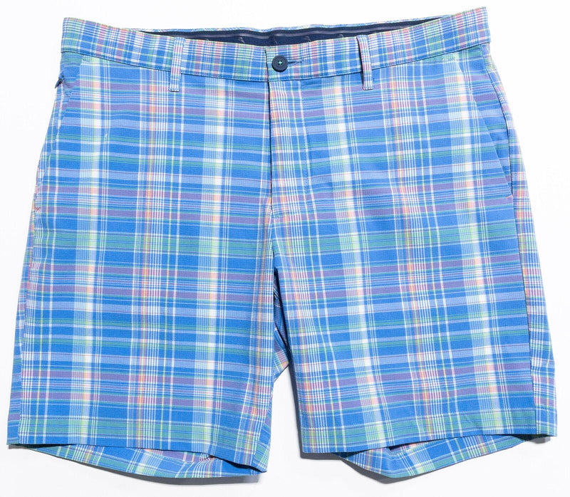 Tommy Bahama Plaid Shorts Men's 36 Blue Colorful Polyester Wicking Stretch