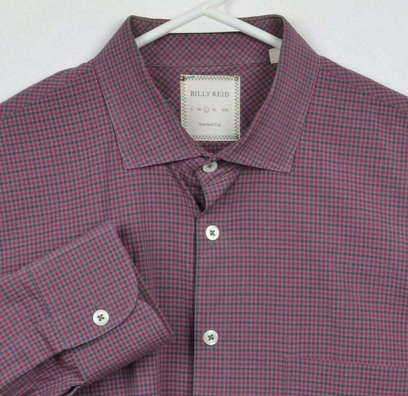 Billy Reid Men's Large Standard Cut Fuchsia Pink Purple Check Button-Front Shirt