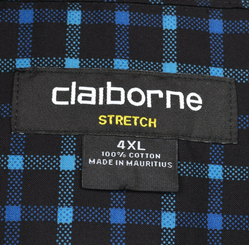 Claiborne Men's Sz 4XL Stretch Flip Cuff Paisley Floral Blue Gray Shirt