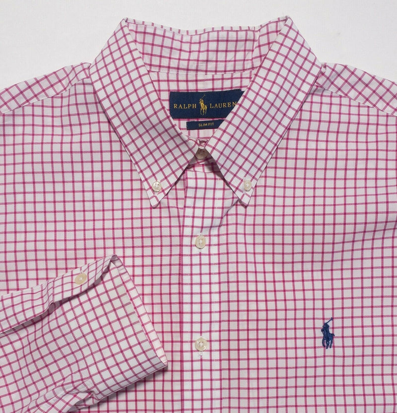 Polo Ralph Lauren Men's XL Slim Fit Pink White Graph Check Button-Down Shirt