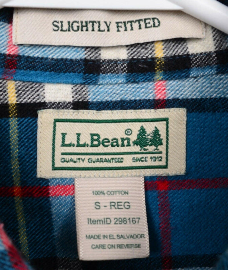 L.L. Bean Men's Small Slim Fit Flannel Blue Scotch Plaid Button-Down Shirt