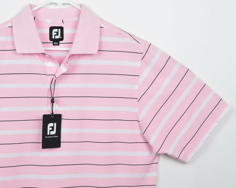 FootJoy Men's Sz Medium Pink Striped Polyester Blend FJ Golf Polo Shirt