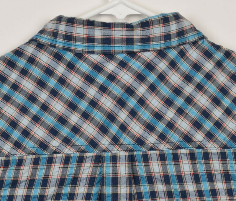 Carbon 2 Cobalt Men's Large Seersucker Blue Plaid Short Sleeve Shirt