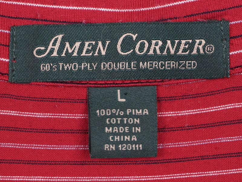 Amen Corner Men's Sz Large Masters Golf Tournament Red Striped Pima Polo Shirt