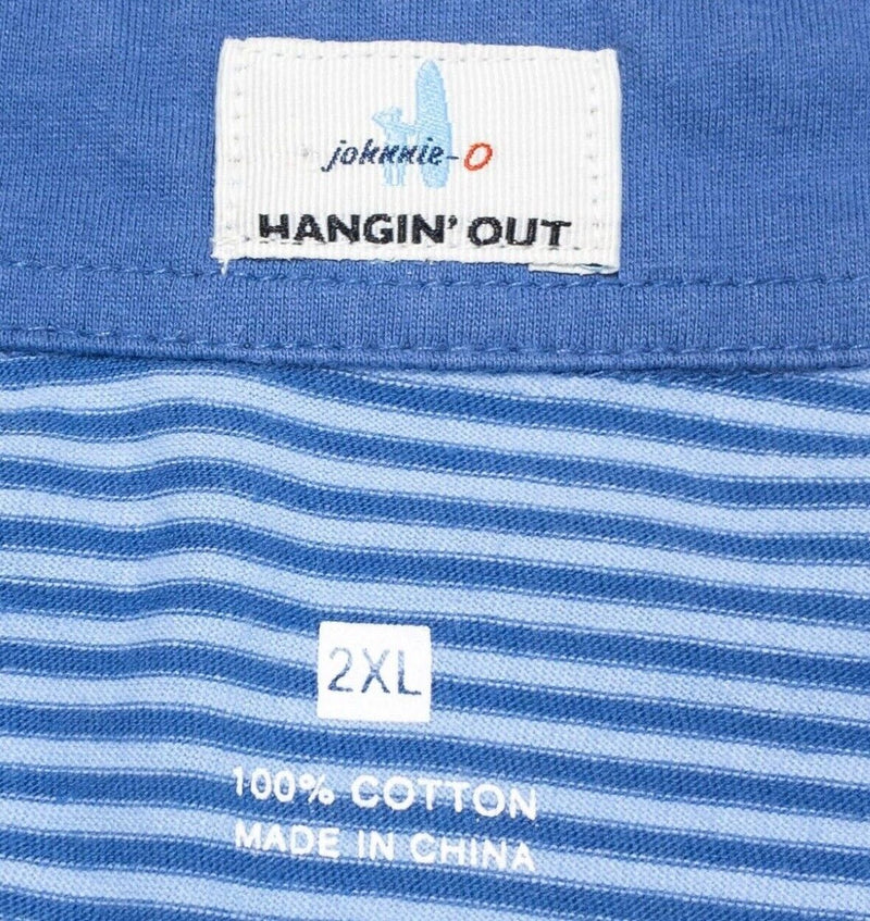johnnie-O Hanging Out Polo 2XL Men's Shirt Blue Striped Preppy Surfer Logo
